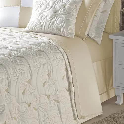 Kit Cobre Leito Melody Casal King Size 5 Peças 180 Fios Bordado Luxo Toque Macio (1-MARFIM)