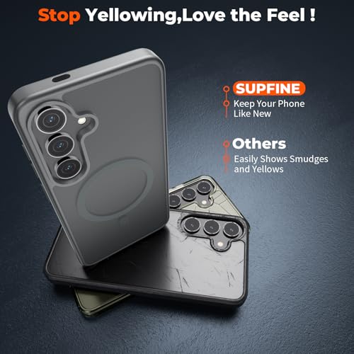 Image of SUPFINE Magnetic for Samsung Galaxy S24 Plus Case / S25 Plus Case with Screen Protector, (Built-in Magnets) (Military Grade Drop Protection) Slim Translucent Shockproof Phone Case,Titanium Gray