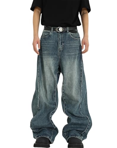 Men's Baggy Vintage Jeans Curvy Bootcut Loose Fit Denim Pants 90s Wavy Dance Skateboard Jean