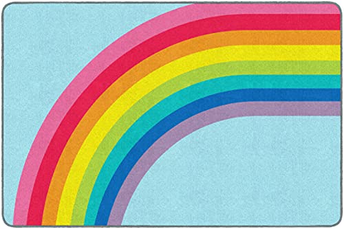 Flagship Carpets Schoolgirl Style Hello Sunshine Modern Rainbow Classroom Area Rug for Indoor Classroom Learning or Kid Bedroom Educational Play Mat, 5'x7'6