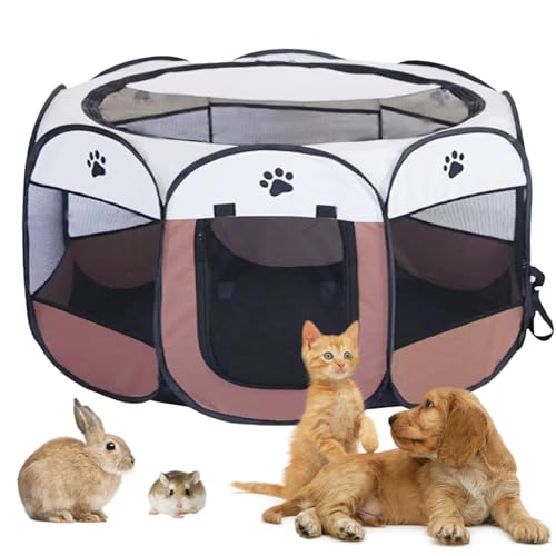 Bricorea, beccuccio per cuccioli, 74 x 74 x 43 cm, gabbia per gatti, gabbia per cani, per gatti, conigli, interni, balcone, gabbia per gatti, per esterni, conigli (marrone)