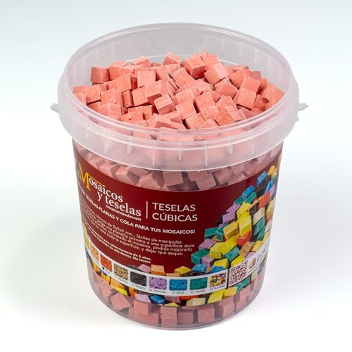 1000 teselas cúbicas para mosaico color rojo 9x9x9mm. 1 kg.