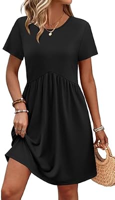 OFEEFAN Women's Black Short Sleeve Babydoll Dress – Casual Elegant Summer Dress in XL