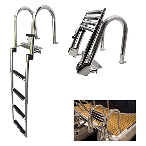 Badeleiter Boot Poolleiter Edelstahl 4-stufige Poolleiter Mit Rutschfesten Stufen Für Yachtdeck Schwimmbeckensteg Tragkraft 200Kg