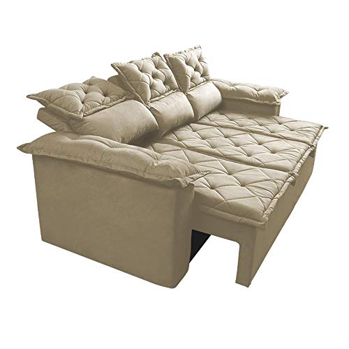 Sofá 3 Lugares Retrátil e Reclinável Cama Inbox Compact 2,00m Velusoft Bege