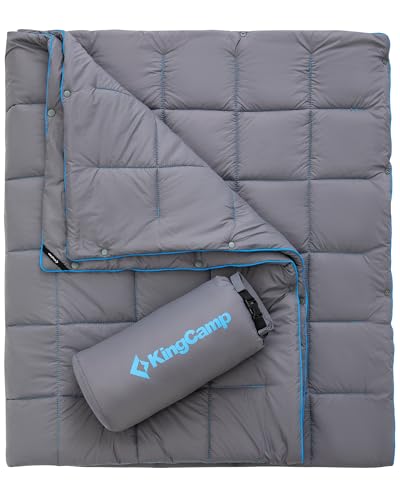 KingCamp Ultralight Camping Blanket, Packable Down Alternative Puffy Wearable Blankets Weatherproof Warm Package Quilt with Snap Buttons for Outdoor Hiking Travel Picnic Stadium (69