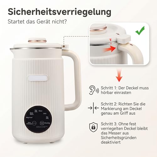 Irishom Nussmilchmaschine, 1200ml Automatische Mandelmilchmaschine für selbstgemachte Pflanzenmilch, Hafer, Soja, milchfreie Getränke, 8 Stunden Warmhaltefunktion und Selbstreinigung (Weiß)