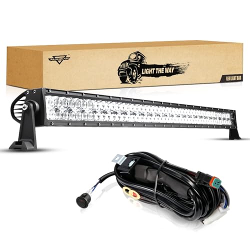 Auxbeam 52 Inch 300W LED Light Bar, 5D Reflector Dual Row Spot Flood Combo Straight Light Bar, 30000 Lumen Off Road Work Light Fog Driving Light with Plug & Play Wiring Harness 52" 300W