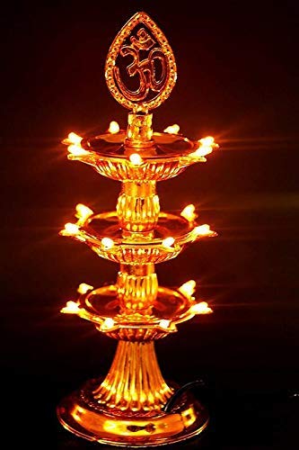 GGICO Three Layer LED Golden OM Design Electric Diya Decorative Lamp for All Festival