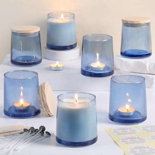 DARJEN 12 Pack Blue Candle Jars for Making Candles- 9 OZ Empty Glass Candle Making Jars with Making Kits, Candle Making Supplies Candle Containers for Home DIY & GIFS