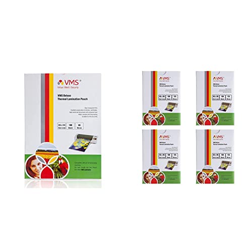 Image of VMS Deluxe 225x310mm 80 Micron A4 Lamination Pouch - 100 Sheets & VMS Deluxe Thermal Lamination Pouch 65x95mm 125 Micron - Pack of 4 (400 Sheets) for Id Card