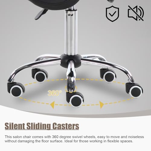 Dental Hygienist Saddle Stool with Wheels - Adjustable Salon Chair for Tattoo Artists, Stylists, Estheticians - Ergonomic Drafting Stool for Comfort and Mobility