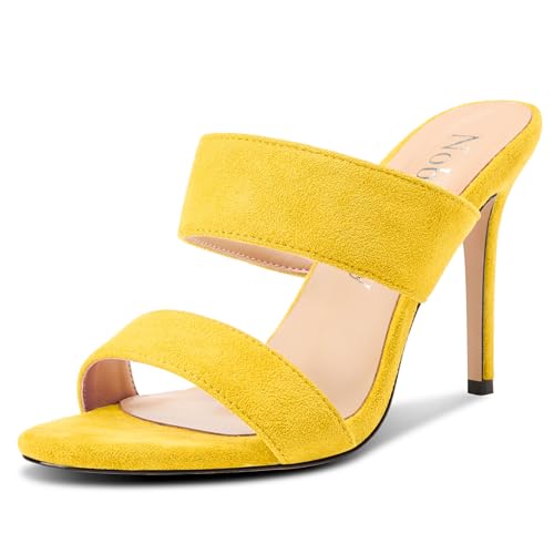 Image of NobleOnly Womens Round Open Toe Heeled Sandals Two Strap Stiletto High Heel Sandals Backless Dress Slip-on Mules Sandals 3.9 Inches Heels
