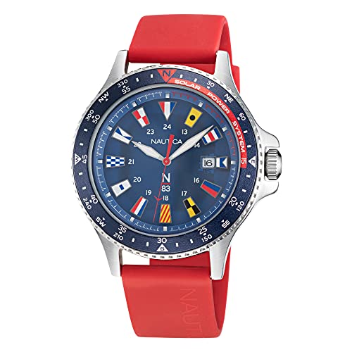 Nautica N83 Men's NAPCBA131 N83 Cocoa Beach Silver-Tone/Blue/Red Silicone Strap Watch