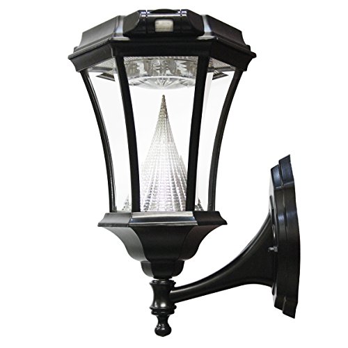 GAMA SONIC GS-94PIR-FPW Victorian Lamp with Motion Sensor Outdoor Solar Light Fixture, Pole Pier & Wall Mount Kits, Black