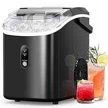 Kndko Nugget Ice Maker Countertop with Handle, Ready in 6 Mins, 35lbs Per Day, Pebble Ice Machine with Soft Chewable Ice, Self-Cleaning, One-Click Operation, for Home/Party/RV/Camping