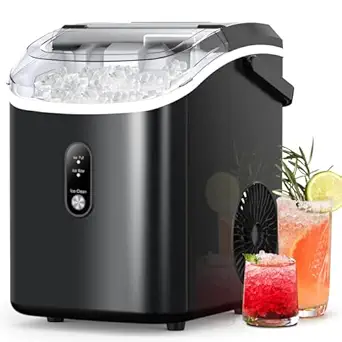 Kndko Nugget Ice Maker Countertop with Handle, Ready in 6 Mins, 35lbs Per Day, Pebble Ice Machine with Soft Chewable Ice, Self-Cleaning, One-Click Operation, for Home/Party/RV/Camping