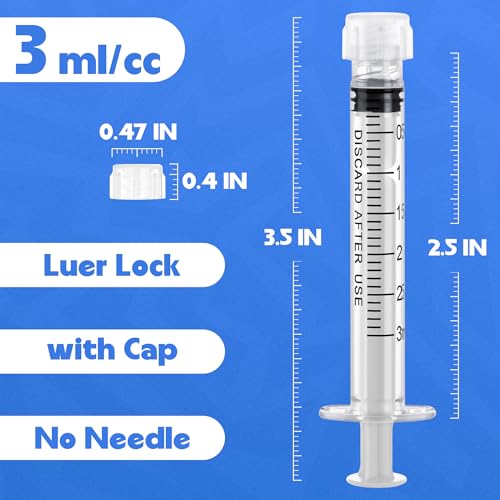 Image of 3mL Luer Lock Syringes without Needle - Syringe with Cap, Sterile Individually Sealed, Professional, Industrial & Personal Home Care, 10 Pack