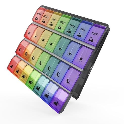 Fullicon Weekly Pill Organizer 4 Times a Day, Large Capacity
