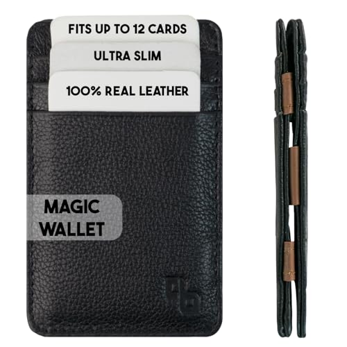 Leather Magic Wallets For Men - Classic Design, Unique Leather Card Holder - Stylish & Durable Men's Wallet (Black)