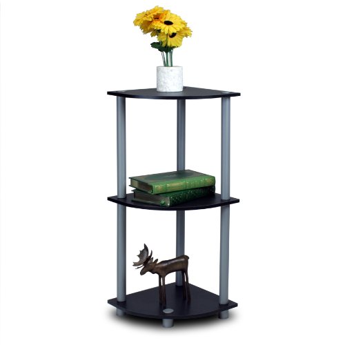 12077BK-GY Turn-N-Tube 3-Tier Corner Display Rack Multipurpose Shelving Unit Black & Grey