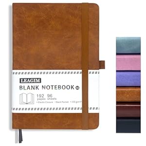 Blank Journal Notebook, A5, 192 Pages 100 GSM Thick Sketch Book for Women Men, Hardcover Leather Unlined Journaling for Work, Notebooks for Writing, 5.8 inches x 8.5 inches (Brown)