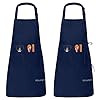 Molenky schort,Verstelbare schort met 2 grote zakken, 2 STUKS Katoenen Chef-koksschortenset, Unisex Waterdichte professionele kwaliteit Keukenschort voor in de keuken