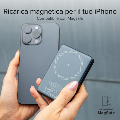 Sbs Powerbank 10K Magsafe, 20W Power Delivery, 10.000Mah, Ricarica Rapida, Magnetico, Wireless 15W, Led Di Carica, USB-C, Caricabatterie Portatile Da Viaggio, Design Slim, Scocca In Alluminio, Grigio - 7