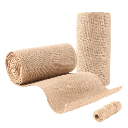 LDXDRU 2 Rolle Tischläufer Jute, juteband breit 20cm x 10m Meterware, Tischläufer Rolle Natur Jutestoff Beige mit Juteseil für Hochzeitsdeko, Gartenparty