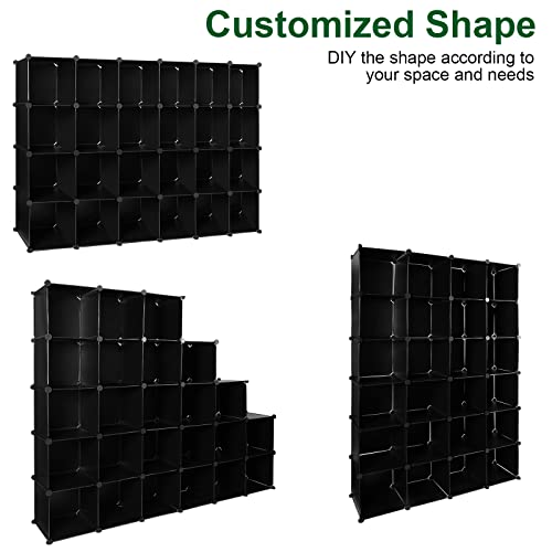 24 Cube Storage Organizer Diy Closet Cabinet Plastic Clothes Shelves Modular Bookshelf Bookcase Square Cabinet Shelving Toy Organizer With Wooden Mallet For Bedroom Office Living Room (Black) #TOP3