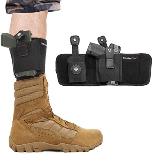 ComfortTac Ultimate Ankle Holster for Concealed Carry Compatible with Glock 42, 43, 36, 26, Smith and Wesson Bodyguard .380.38, Ruger LCP, LC9, Sig Sauer, and Similar Guns