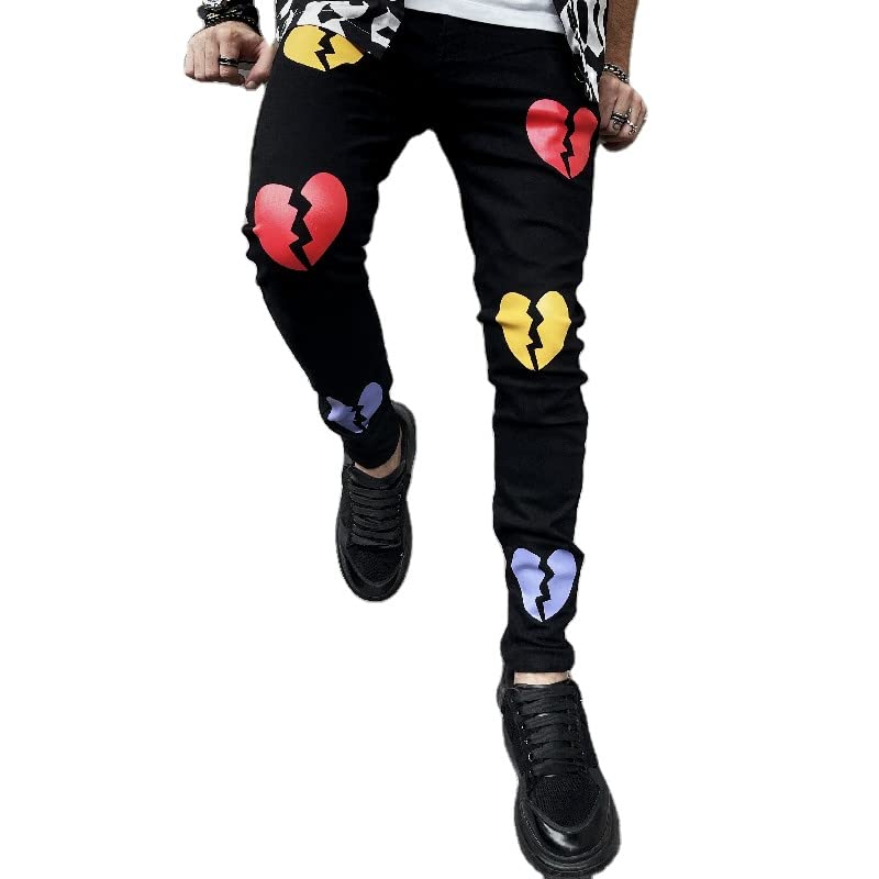 Jeans da uomo skinny fit gamba dritta, jeans da uomo, jeans da uomo stampati elasticizzati slim fit, Nero-1, 46