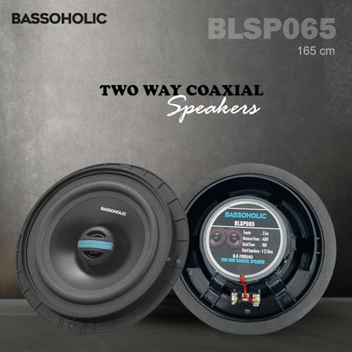 Image of Bassoholic 6.5 inch Two-Way Coaxial Car Speaker with High Bass, Water-Resistant Rubber Cone, Subwoofer-Ready, Perfect 6.5-Inch Speaker for Car with Punchy Sound