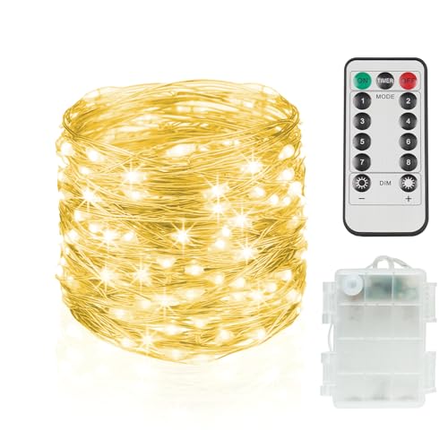 suddus Fairy Lights Battery Operated with Remote, 33ft 100 LED Dimmable Twinkle Lights with Timer...