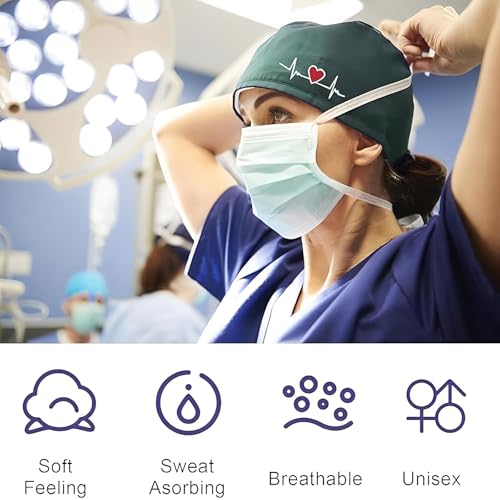 Op Haube Mit Knopf, Op Haube Stoff, Op Hauben Damen, Op Haube Herren, Arzt Kostüm Zubehör, Für Ärzten, Krankenschwestern, Zahnärzten, Pharmazeuten, Tierärzten, Medizinischem Personal (EKG-Muster)