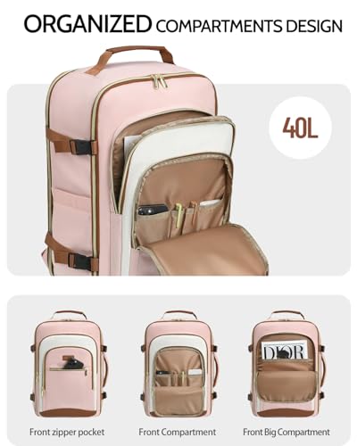 Image of 40L Travel Backpack for Women, Carry On Bag Flight Approved, Waterproof Backpack with 3 Packing Cubes, Weekender Personal Item Bag for Airplane Travel Essentials, TSA Approved