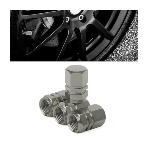 Image of Osilly Car Tire Stem Valve Caps, 4 Pcs Aluminum Alloy Valve Stem Covers, Corrosion Resistant Leak-Proof Tire Cap Cover Accessories, Hexgon Style Wheel Air Valve Caps for SUV Car Bike (Gray)