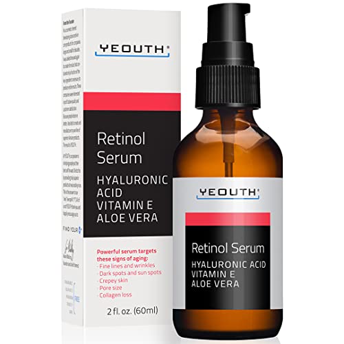 Retinol Serum para la Cara, Serum Facial con Serum Acido Hialuronico y Aloe Vera Puro, Sistema Antiedad Skincare para Arrugas y Manchas, Suero de Noche Skincare para Mujer y Hombre de YEOUTH 60ml