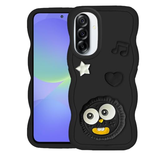 Image of AESTMO Back Case Cover for Samsung A36 / A56 5G | 3D Cute Fun Cartoon Characters | Anti Slip Grip Cute Wave Curly Frame Shape | Full Body Protection Back Cover (Black)