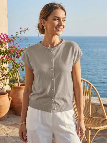 Image of UNCLECAT Womens Cap Sleeve Sweater Vest Summer Casual Button Down Lightweight Knit Sweater Cardigans