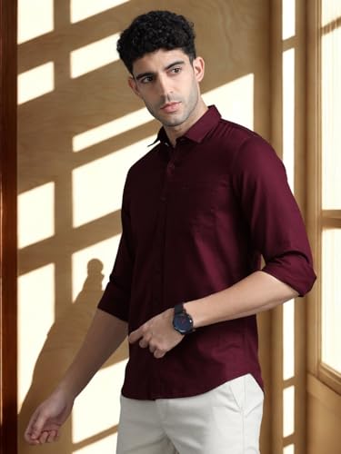 Image of COOL COLORS Men's Solid Slim Fit Casual Shirt | Breathable Soft Fabric | Spread Collar | Stylish Modern Comfort | Office, Party, Weekend Essential