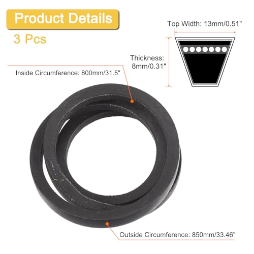 Image of uxcell 3 Pack A31 1 /2 Classic Wrapped V-Belt, 33 inch Outside Circumference, Black