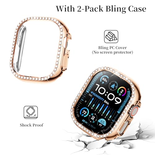 Image of SUPOIX for Apple Watch Band 49mm + Case, Bling Bands for Women (Rose Gold)