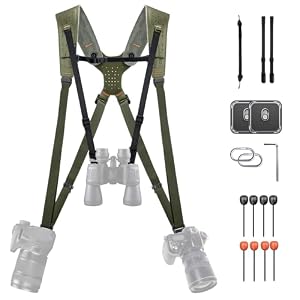 PGYTECH Camera Strap Master, Leather Dual Shoulder Harness for 3 Cameras, Adjustable Camera Harness for Professional Photographers, Sports/Wildlife/Wedding/Events Photography Camera Straps, Green