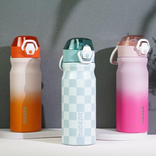 Image of BJPKPK 18 oz Water Bottle with Straw & Handle, Insulated Stainless Flask | Leak Proof Locking Lid, Thermal, Double Wall Vacuum, Keeps Hot /Cold, BPA Free, Dishwasher Safe, Travel & Sports, Coral
