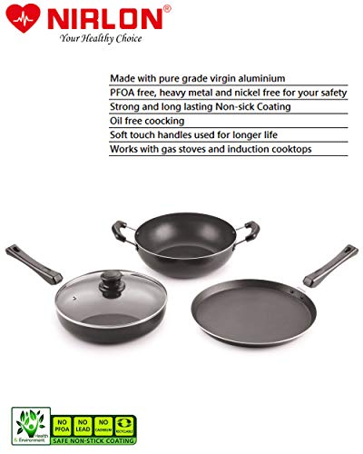 Image of NIRLON 4 Pieces Induction Cookware Set Heat-Resistant Handle, Heavy Guage Aluminum 3-Layer Nonstick Coatings Cookware(Compatible with All Induction, Gas & stovetops Only)