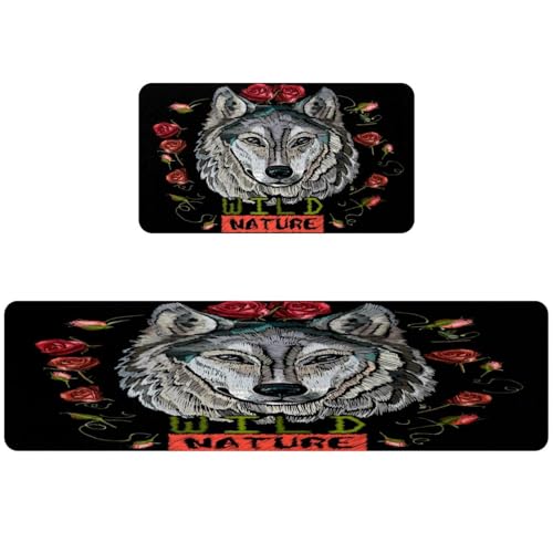 Alfombrillas de cocina antideslizantes y súper absorbentes con bordado decorativo de rosas 2
