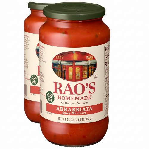 Rao's Homemade Arrabbiata Sauce, 32 oz, Tomato Sauce, All Purpose, Keto Friendly Pasta Sauce, Premium Quality Tomatoes from Italy &amp; Crushed Red Pepper (Pack of 2)