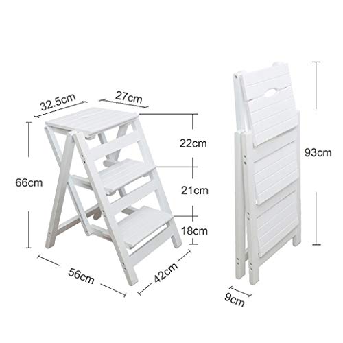 Taburete escalera de madera plegable blanco con 3 peldaños móviles para cocina 3