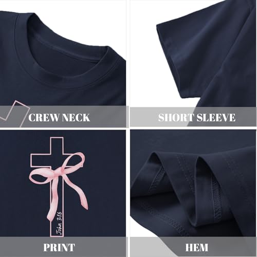 Image of Girls Cute Christian Shirts Kids Pink Bow Shirt Jesus God Faith Tshirts Aesthetic Cross Bible Verse Graphic Tee Tops